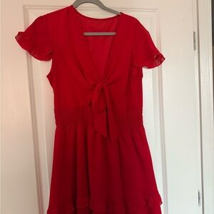 Red Ruffle Sleeve Dress